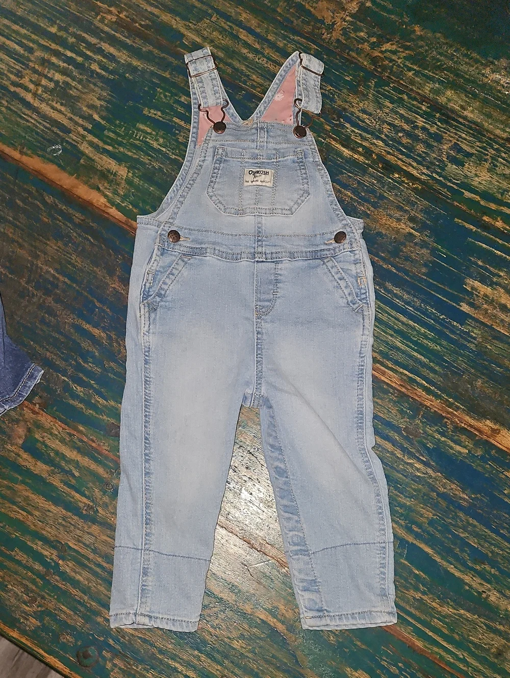 OshKosh B'gosh Light Blue Denim Overalls with Pink Lining